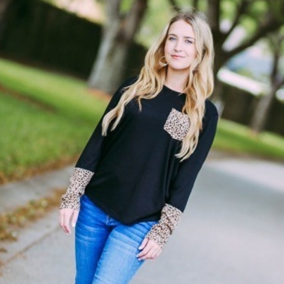 Southern Grace Tops - Leopard and Black Baseball Style Tee
